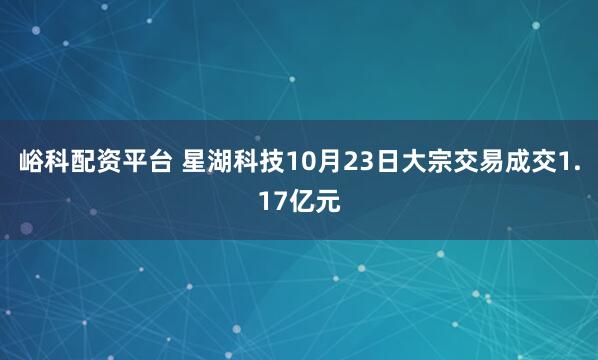峪科配资平台 星湖科技10月23日大宗交易成交1.17亿元